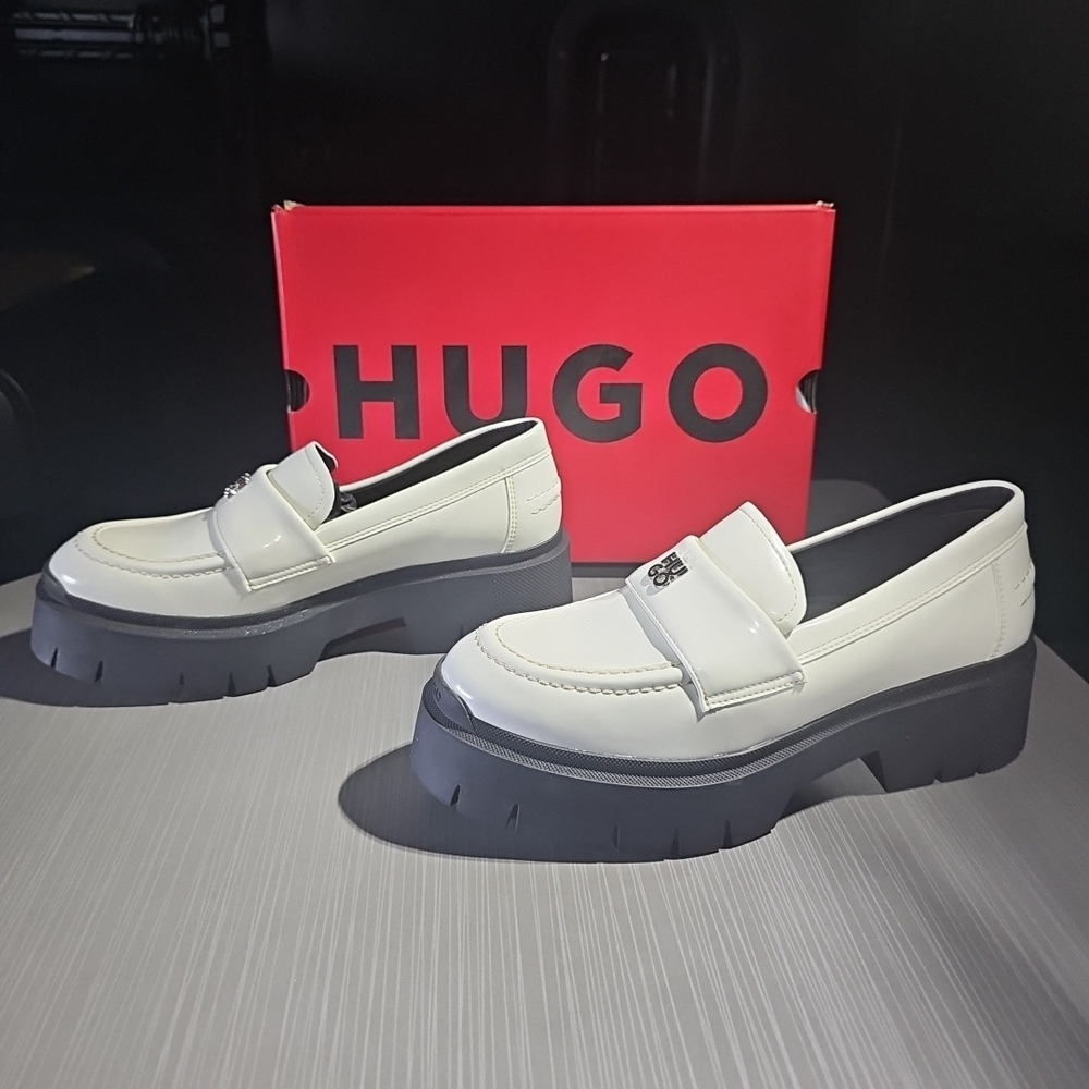 Hugo Boss Hugo Kris Chunky Platform Patent Leather Loafers Women's Size 8 NEW‎